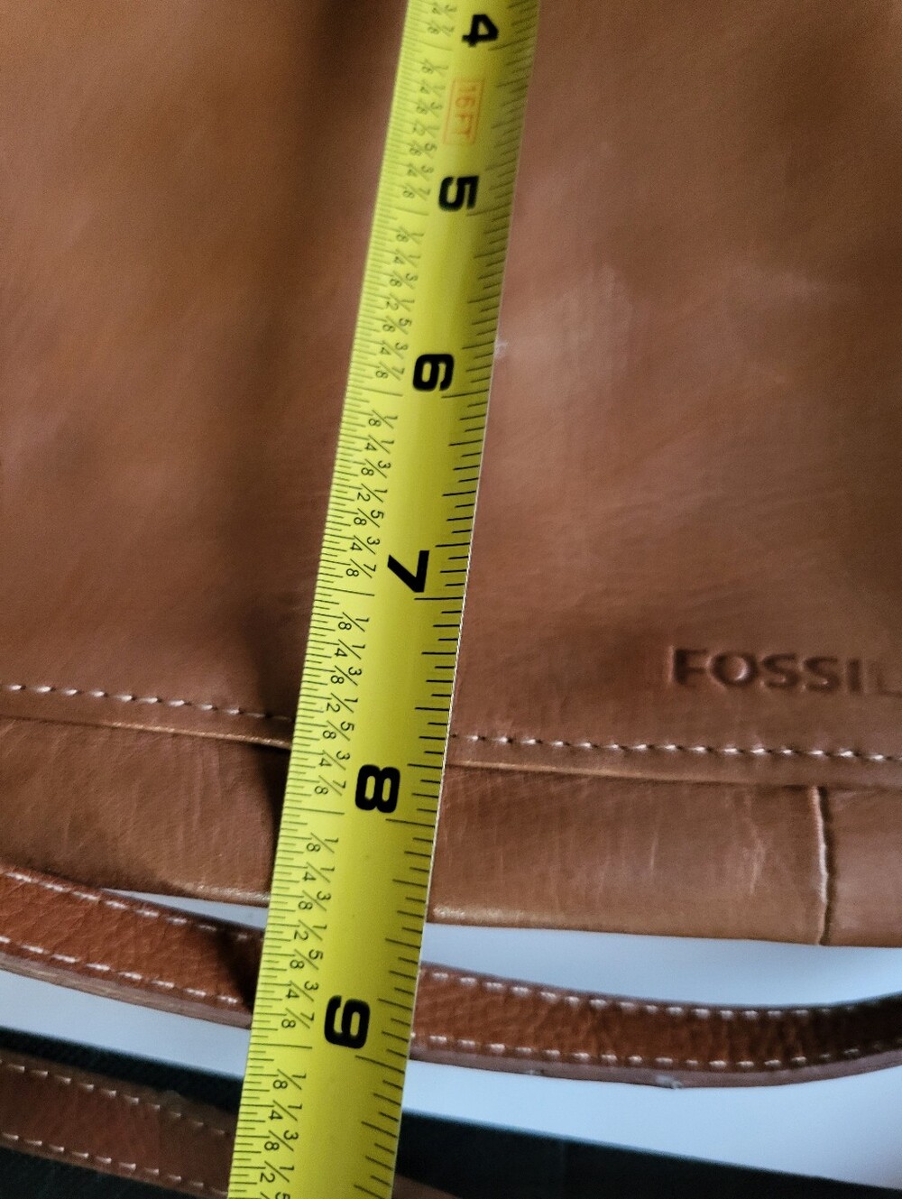 Fossil Brown Leather Crossbody Bag - Adjustable Strap - Picture 10 of 10